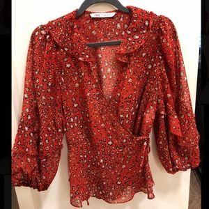 Zara wrap blouse with floral print, only worn once, super cute and fitted